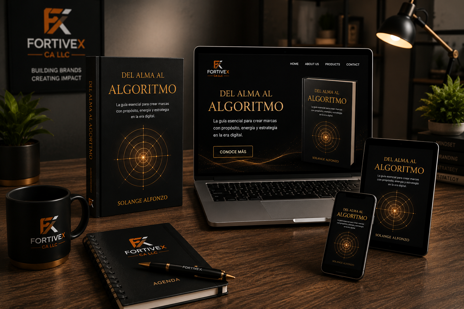 Del Alma al Algoritmo book and digital version displayed on laptop by Fortivex